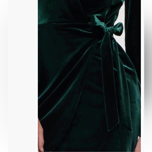 August Sky Women’s Long Sleeve Velvet Faux Wrap Mini Dress/Frock-M HunterGreen - Picture 5 of 7